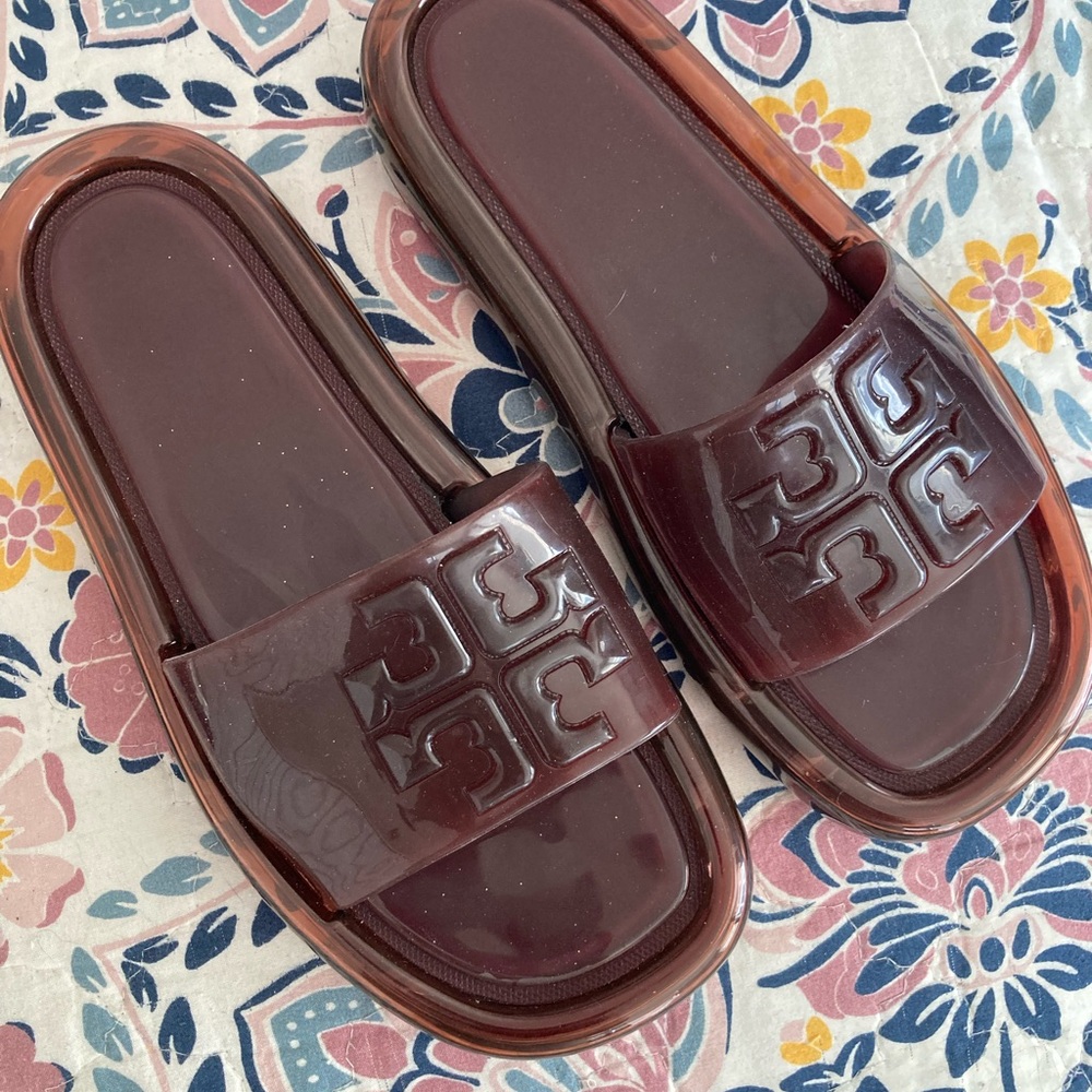 Tory Burch Burgundy Slide Sandals